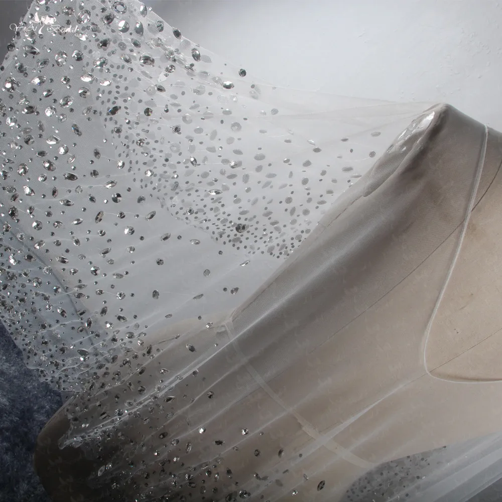 LZP415 Real Pictures Silvery Crystal White Tulle Boat Neckline Wedding Cape Ladies Heavy Beaded Bridal Jacket