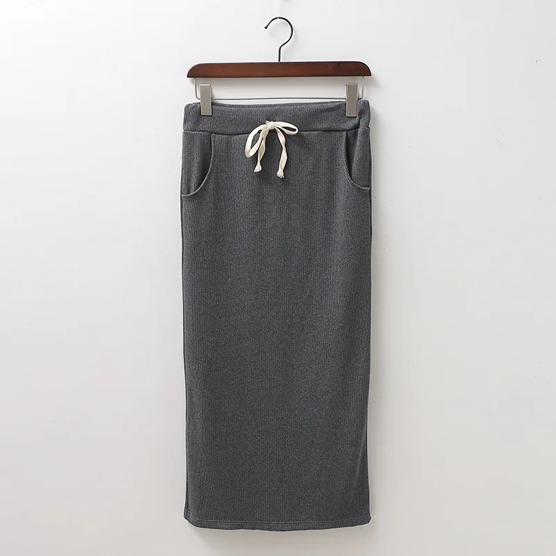 NORMOV весенние облегающие длинные юбки с разрезом женские летние сексуальные с высокой талией на шнуровке макси юбки черные элегантные юбки карандаш для женщин - Цвет: Deep Gray