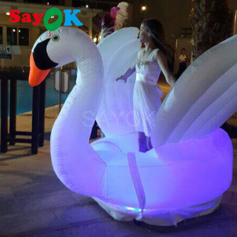 

Beautiful Inflatable Swan Costume LED Swan with Shoulder Strap to Carry for Stage Procession (2.45m Length* 1.8m Height)