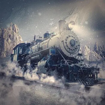 

Polar Express train mountain snow model railroad Background Vinyl cloth High quality Computer print wall backdrops