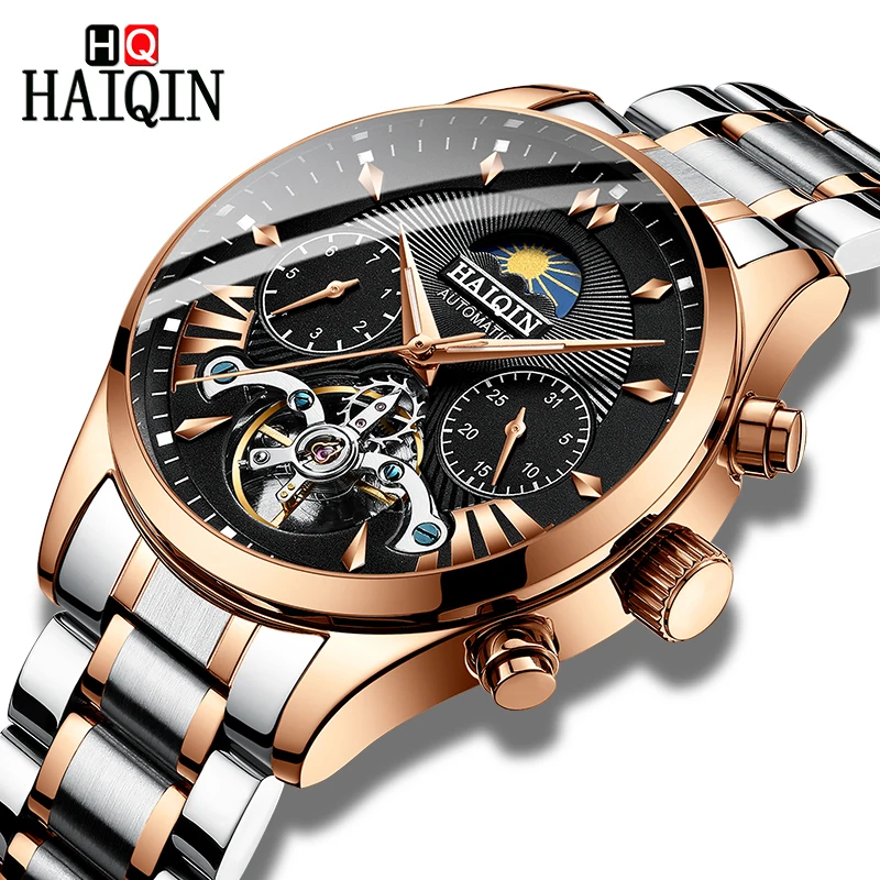 

HAIQIN Automatic Mechanical Watches Men Waterproof Business Wristwatch Stainless Steel Male Calendar Clock New Sports Watch Men