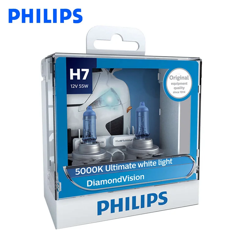 Оригинальный Philips H7 12V 55W PX26d Diamond Vision 5000K супер белый светильник галогенные лампы