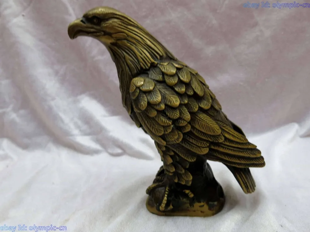

7" China copper brass fine workmanship Carving Ferocious eagle Sculpture Statue