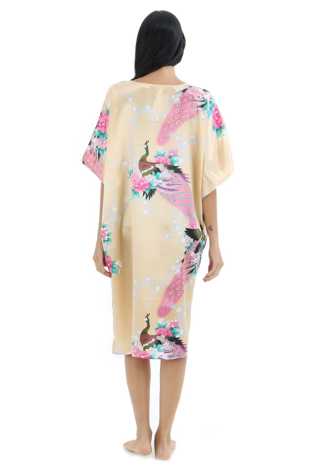Летом ярко-розовый пикантные шелковые район домашнее платье Для женщин Летняя Ночная рубашка ночную рубашку халат платье кимоно халат Fit