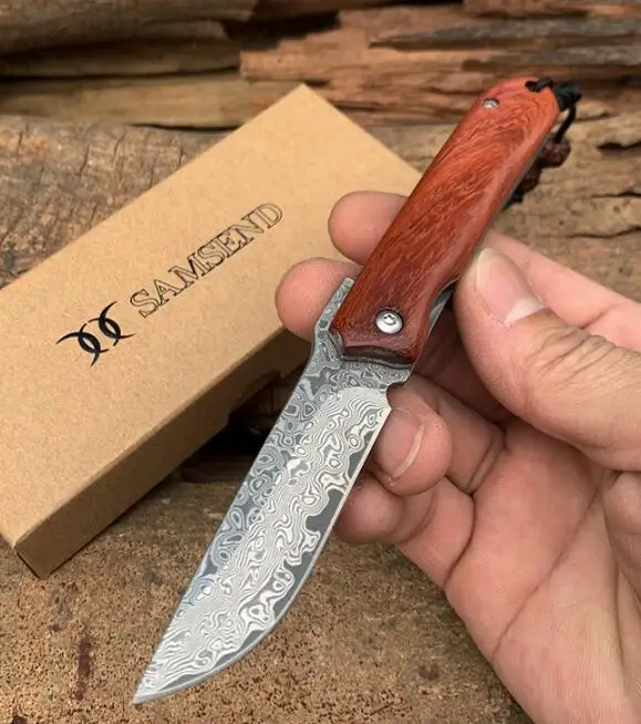 Red handle Ручной работы палисандр дамасский карманный нож VG10 многофункциональные инструменты походный складной нож коллекция походный охотничий ножик в кошелек - Цвет: Red handle