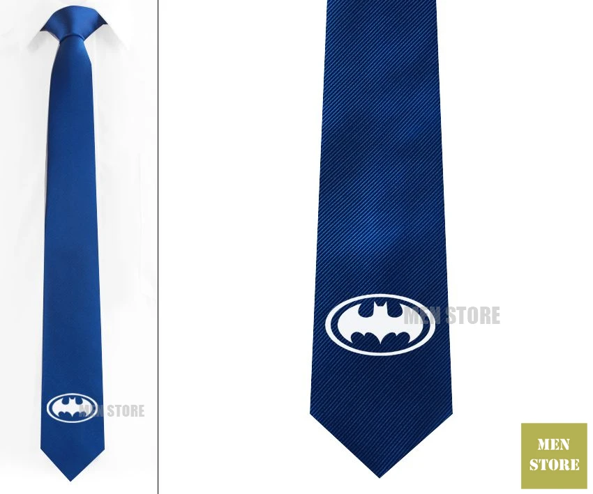 Супер герой Бэтмен Символ Мужской Жаккардовый тканый узкий галстук 2," 6 см Галстук Свадебная вечеринка галстук для жениха запонки LK007M - Цвет: Blue tie White logo