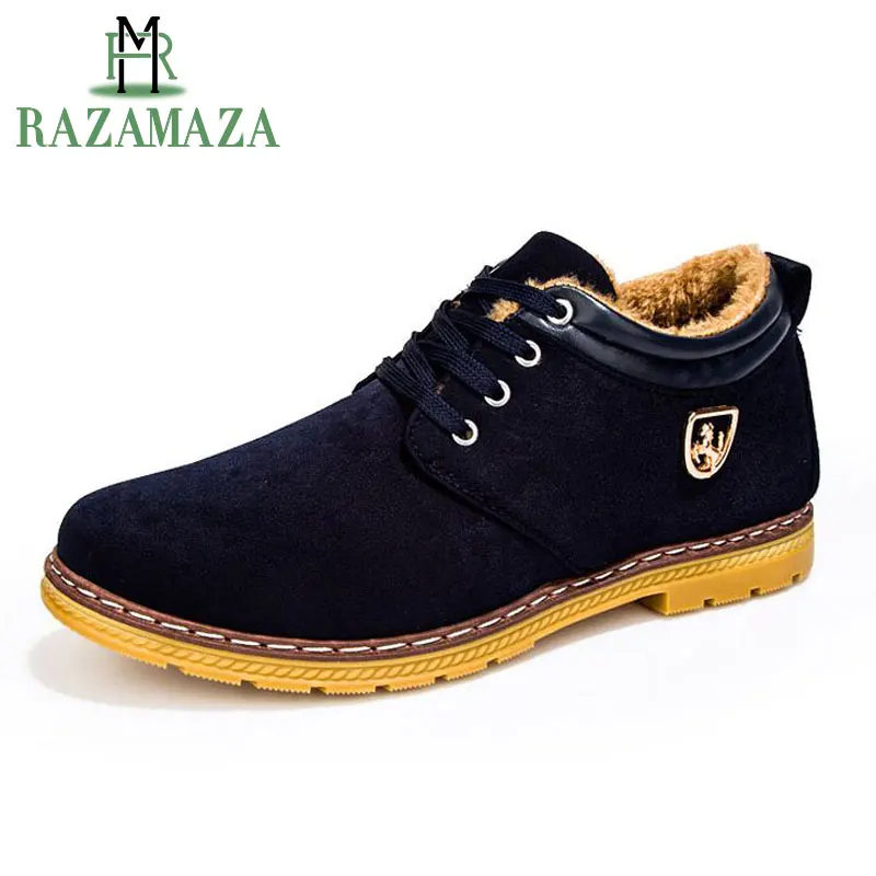 

RAZAMAZA Men Ankle Boots Winter Warm Shoes Lace Up Casual Flats Shoes Plush Insole Fur Outdoor Walking Male Footwear Size 39-44