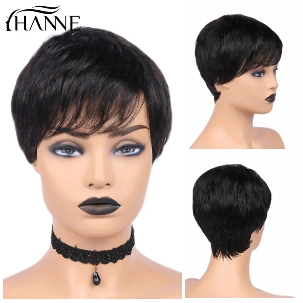 Волосы hanne Pixie Cut парики короткие парики из человеческих волос волнистый парик бразильские волосы remy часть парик для черных/белых женщин - Цвет волос: Natural Black
