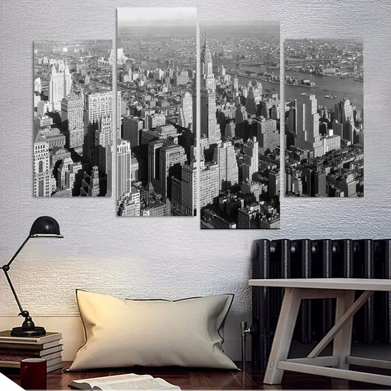 4 Pieces Black and White New York City Modern Home Wall Decor Canvas
