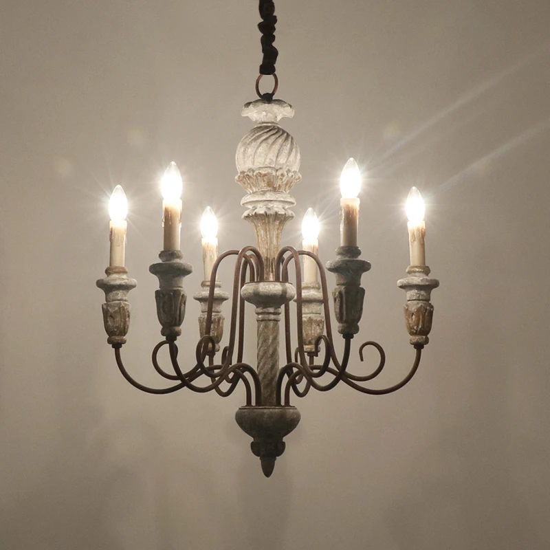 

Vintage Wooden Chandeliers Lighting For Living Room Dining Room Bedroom Kitchen Lustre Wrought Iron Chandelier Retro Home Decor