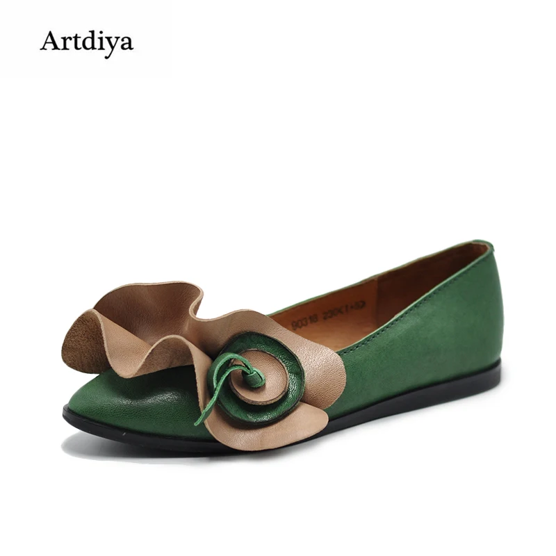 

Artdiya Original Vintage Female Flowers Shallow Mouth Women Shoes Pointed Toe Soft Handmade Genuine Leather Shoes 90318