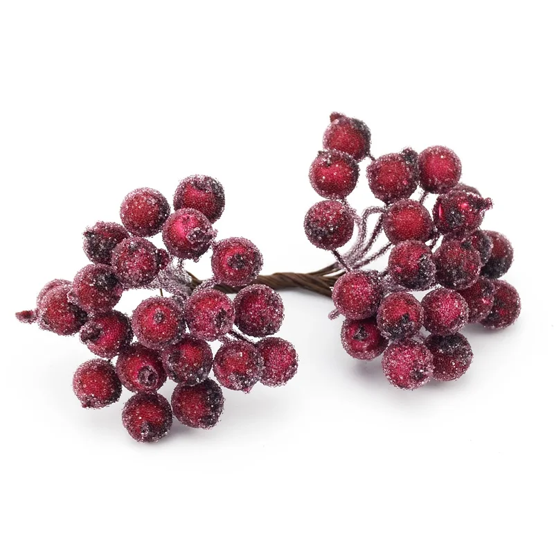 Dark red 40 шт/80 голова Искусственные пластиковые фрукты стекло ягоды тычинки букет украшения DIY Рождественская елка Двойные головки красная вишня - Цвет: Dark red