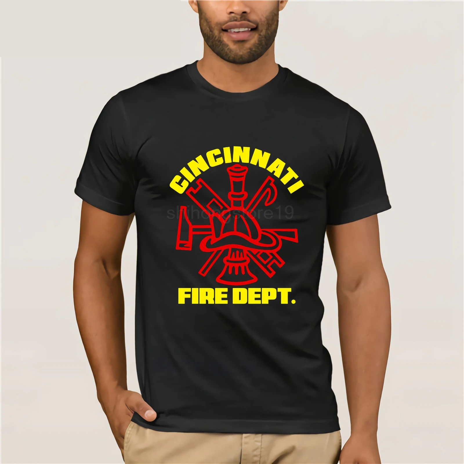 2019 Summer Fashion Casual Men O-Neck T Shirt Cincinnati Fire Department Firefighter Navy Design | Мужская одежда