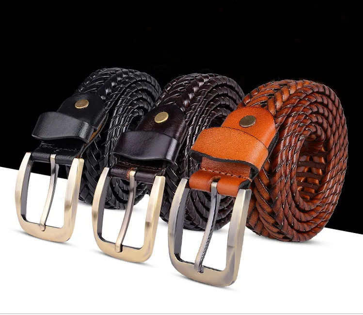 

50PCS New Braided Leather Men's Belt Hand Knitted Genuine Leather Pin Buckle Casual Style Woven Tanned Cowhide