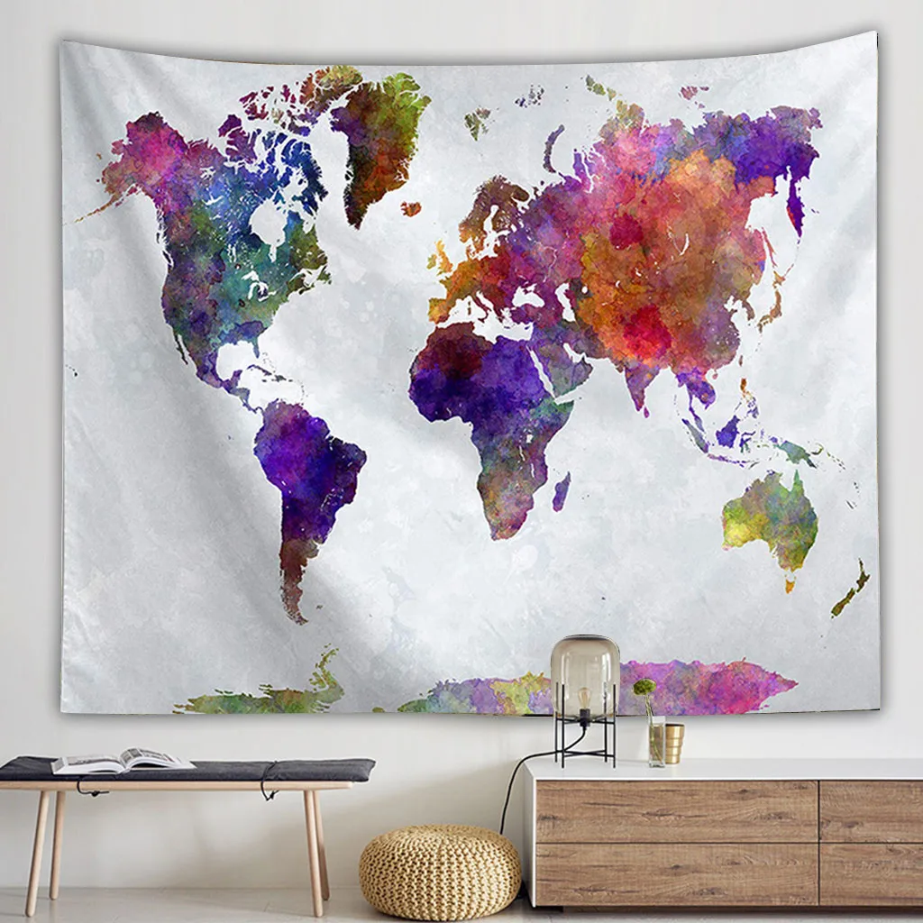 

Vintage World Map Wall Tapestries Hanging Hippie Tapestry Bedspread Yoga Mat New Bed Sofa Dust Cover Gentle Cycle Beach Blanket