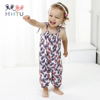 

HHTU 2019 New Baby Rompers Baby Girls Strap Newborn Clothes Summer Braces Pants Casual Floral Sleeveless Viscose Clothing