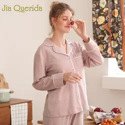 Костюм женские Пижамы 2019 Весна новая стильная Домашняя одежда мужчины и женщины пара пижамный комплект Сплошной Розовый Кардиган пижамы 2