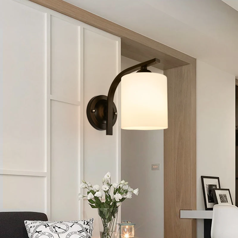 Countryside Iron Wall Sconce Lighting Metal Mounted Lamp Black Countryside Iron Wall Sconce Lighting Metal Mounted Lamp Black Bedside Lights With Gl Shade For Home In Led Indoor Lamps From