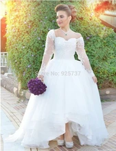 Long Sleeve Scalloped Vintage Asymmetrioal Wedding Dresses With Appliques Bridal Gown NM 440