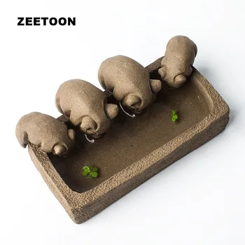 

Boutique Yixing Tea Pet Purple Sand Pottery Fun 4 Pig Tea Pet Cute ceramics vintage Home Decoration Creative Teaware Ornaments