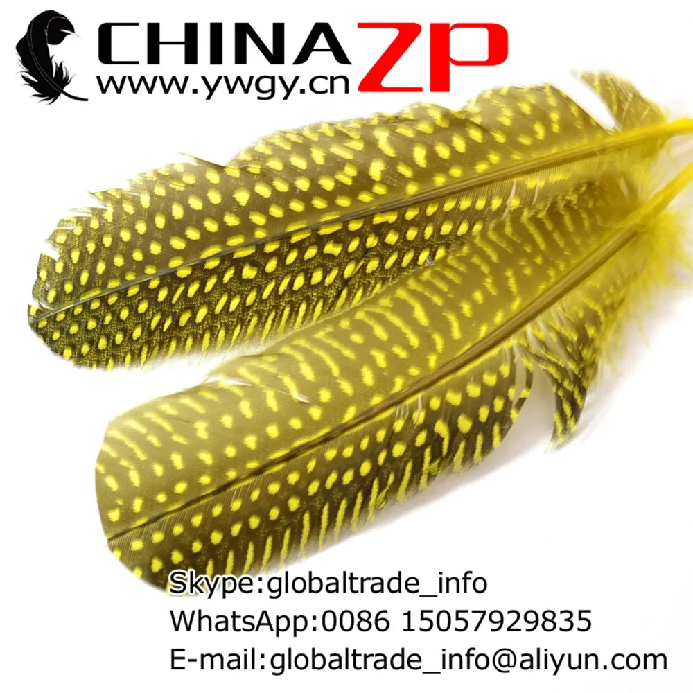 10pcs Guinea Fowl Quill Feathers, Polkadot Feathers- Yellow3