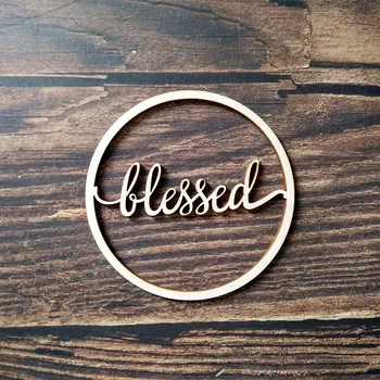 

10pcs Wooden Unfinished Blessed Word Sign Round Circle Laser Cut Wood Signs Cursive Words Home Wedding Party Decors