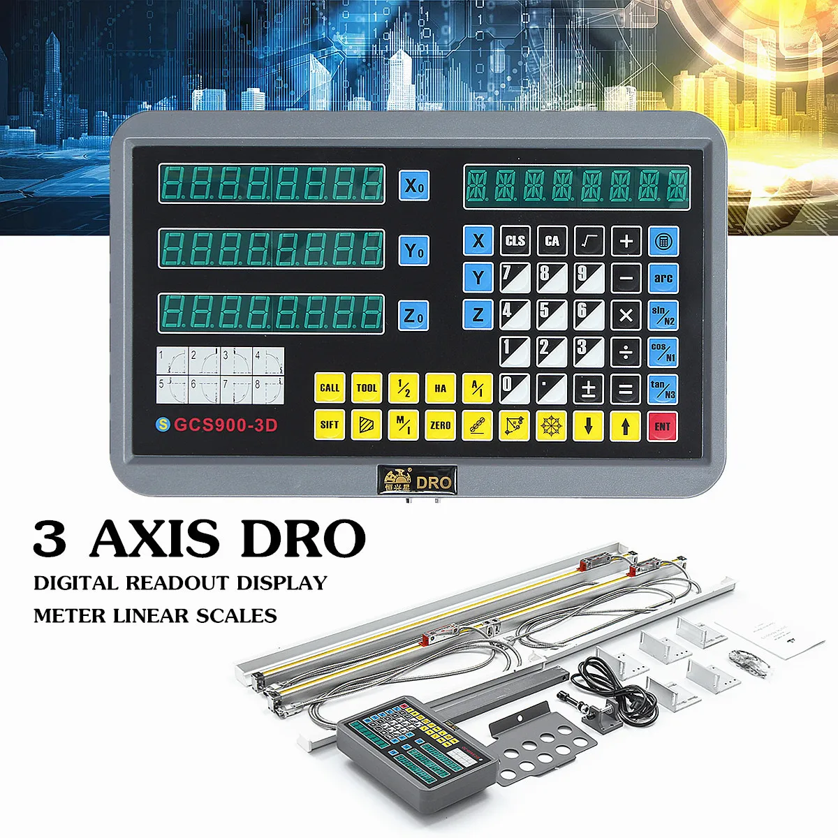 

12VA AC80~264V +-20% 50HZ~60HZ 3 Axis DRO Digital Readout Display Meter Linear Scales For Milling Lathe Machine Alloy Casing