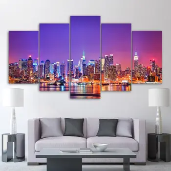 

5 Panel HD Printed Canvas Art Night City View Poster Modern Home Decoration Image Paintings For Living Room Wall Duvar Tablolar