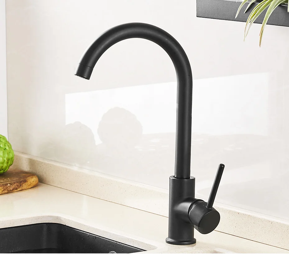 FLG Kitchen Faucet Black Brass 360 RotateMixer Faucet for Kitchen Single Handle Hot and Cold Kitchen Sink Faucets Mixer Tap 975