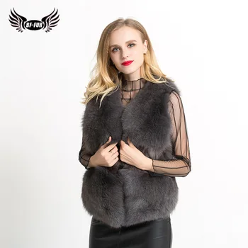 

BFFUR Real Fox Fur Vest Is 65 cm Whole Skin Womens Coats 2018 Winter Fashion Slim Party Genuine Park With Natural Fur Warm Solid