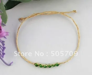 

80PCS raffia wish bracelets W/green seed beads #21642