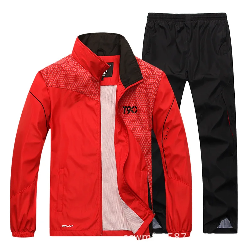 JEASS мужские спортивные костюмы, мужской спортивный костюм, костюмы для бега с карманами на молнии размера плюс, мужской спортивный костюм, мужские спортивные костюмы для бега - Цвет: Red