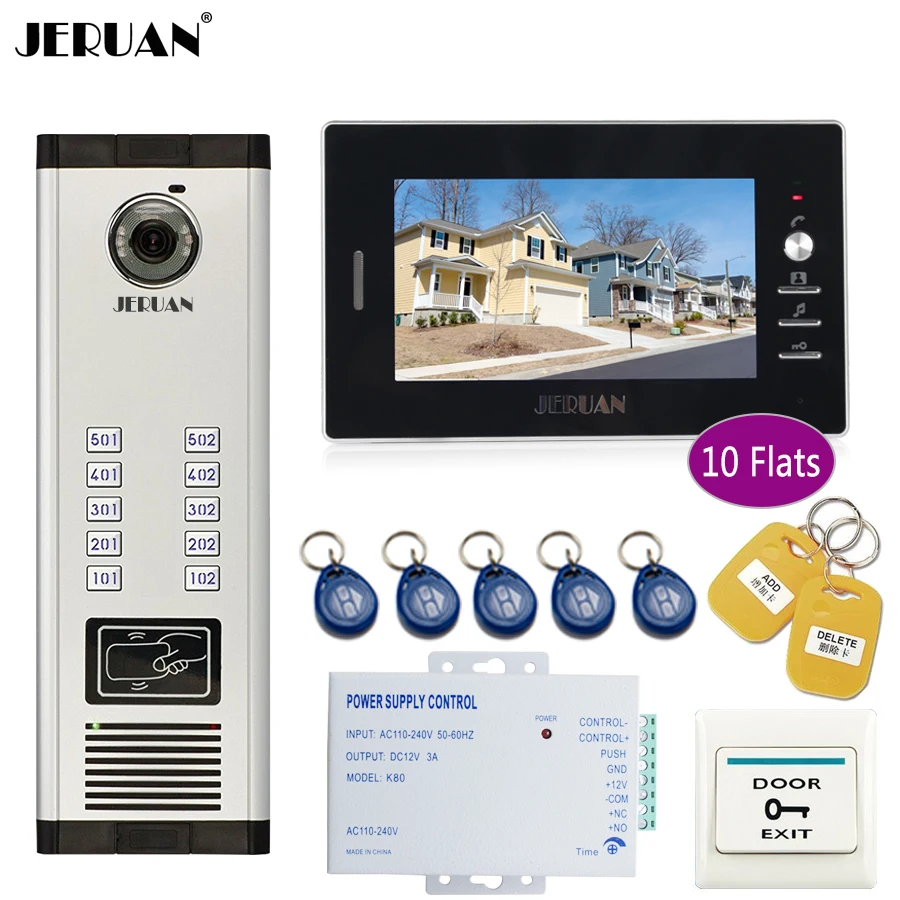 

JERUAN 7 inch LCD Monitor 700TVL Camera Apartment video door phone 10 kit+Access Control Home Security Kit