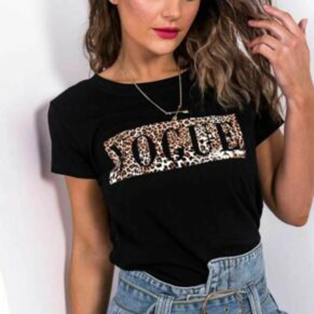 Сексуальная футболка с леопардовым принтом, топы, женская футболка с круглым вырезом и коротким рукавом, летняя женская модная футболка с буквенным принтом, топы WDC2090