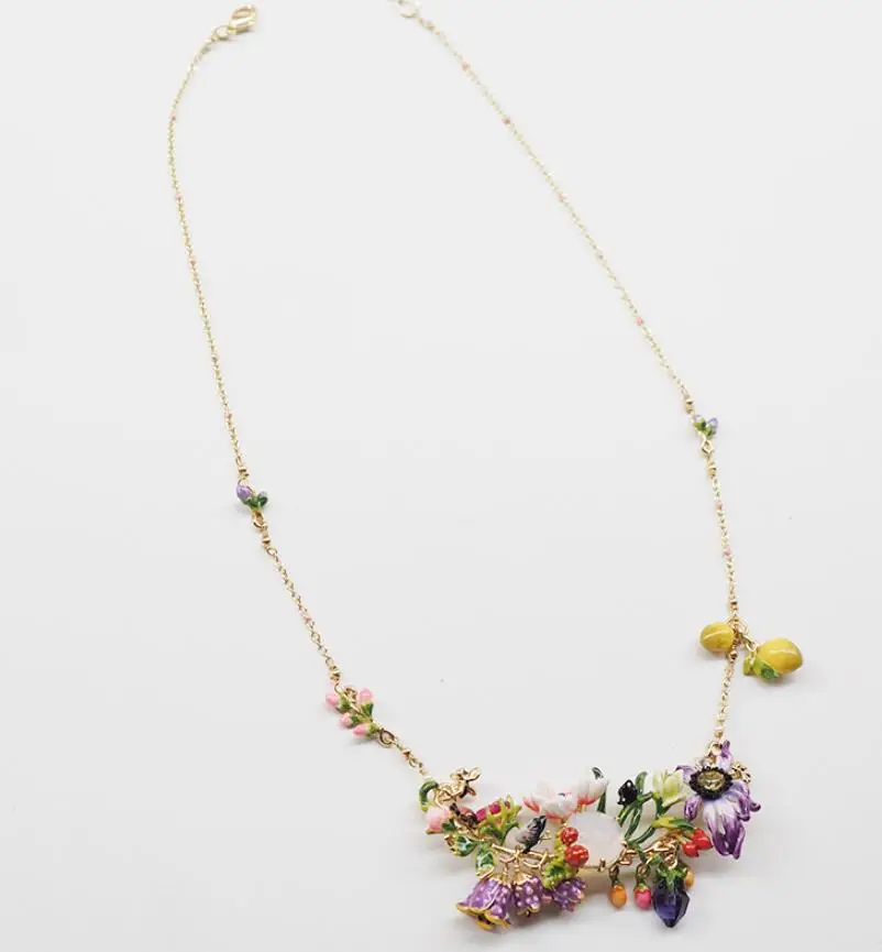 CSxjd ручной работы эмаль Wander Версаль цветы ягоды цепочка с желтым кристаллом серьги ювелирный набор