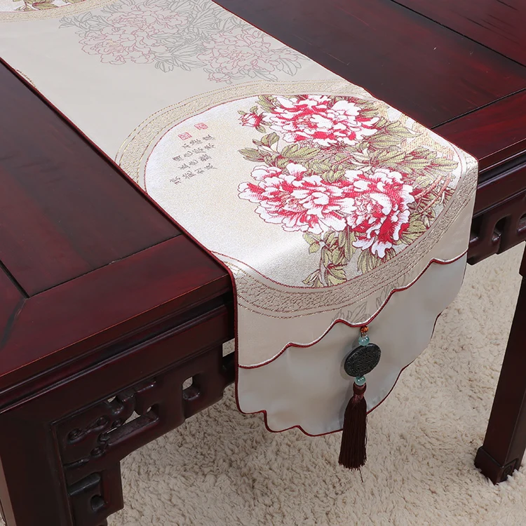 

Thicken Luxury Jade Jacquard Table Runner Christmas Chinese Table Cloth Runner High density Silk Brocade Decorative Table Pad