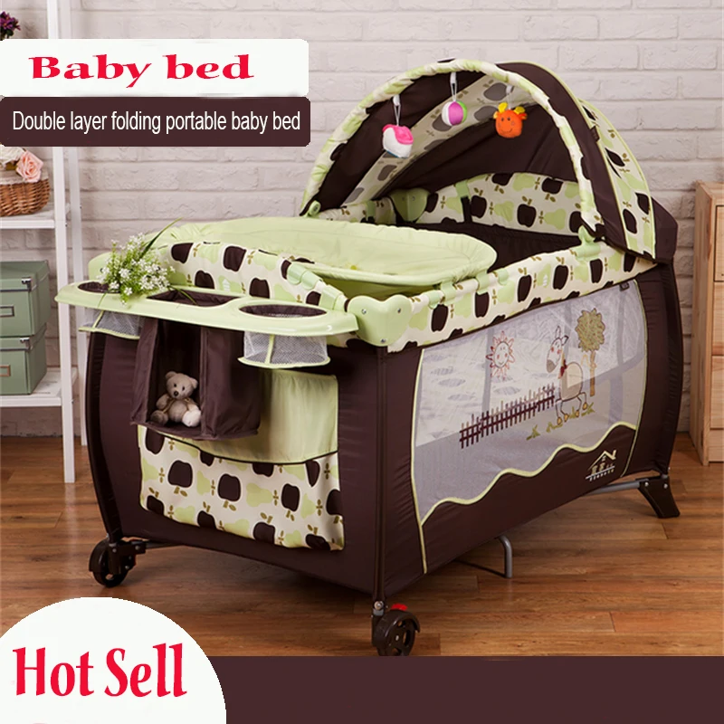 

2016 Eco-friendly multifunctional folding baby crib infant baby bed portable playpen sleep game bed