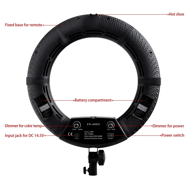 Fosoto FS-480II камера фото студия телефон видео 1" 55 Вт 480 светодиодный 3200-5500K двухцветный Диммируемый кольцевой светильник лампа и штатив и зеркало