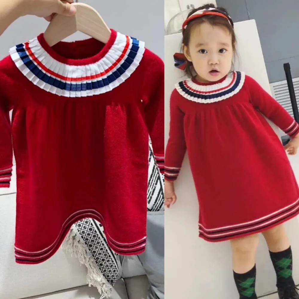 

Girls knitted dress girls princess dress girls wool red color toddler christmas dress