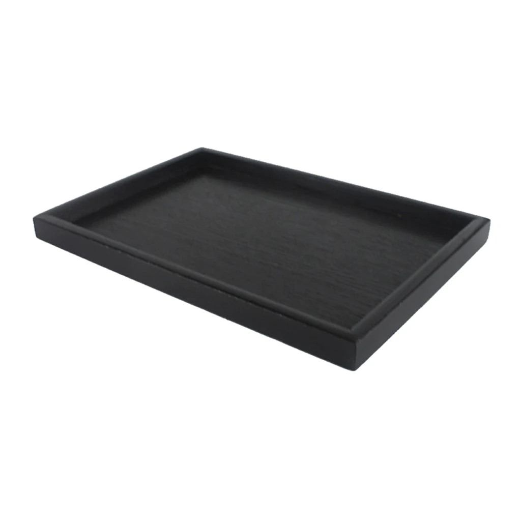 Serving Tray Tea Food Server Dishes Platter Black DIY Square Wooden Plate-M
