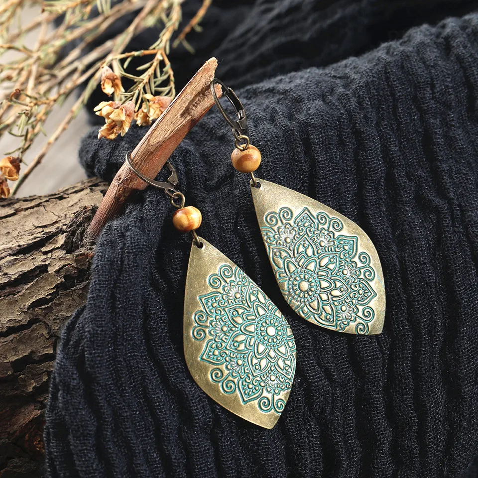 Геометрические boho большие винтажные антикварные зеленые модные серьги 2019