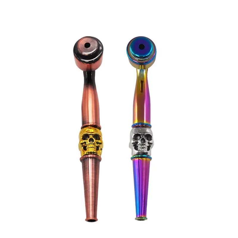 

115MM Metal Smoking Pipe Tobacco Pipe Cool Skull Head Style Cigarette Container Herb Grinder Mesh Filter