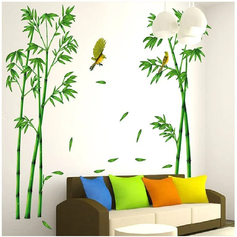 Большая зеленая свежая Наклейка на стену с рисунком бамбука для гостиной украшения дома фон ПВХ самолет растительная стенная роспись двери Diy обои Rushe