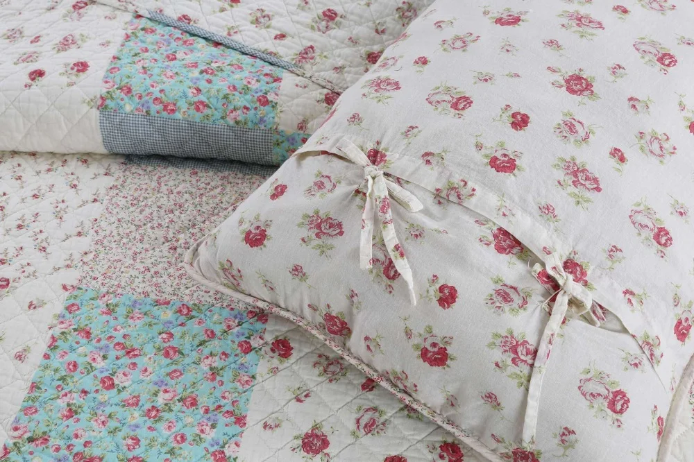 CHAUSUB Новое хлопчатобумажное лоскутное одеяло набор из 3 предметов постельные принадлежности с цветочным принтом покрывало постельные принадлежности