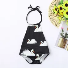 Детские купальники для девочек, полиэстер, летний купальник, детский купальный костюм, сплошной комбинезон, оборки, лебедь, купальники с принтом K0301