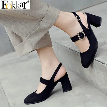 

Eokkar 2019 Women Ankle Strap Slingback Pumps Square High Heel Pointed Toe All Match Mary Jane Pumps Ladies Pumps Big Size 34-46