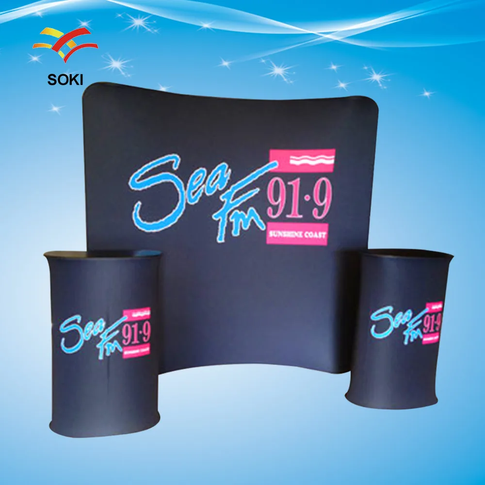 

8ft Curved Shape Exhibition Stands Fabric Trade Show Display Tension Fabric Display Booth Design System with 2 Oval Counter