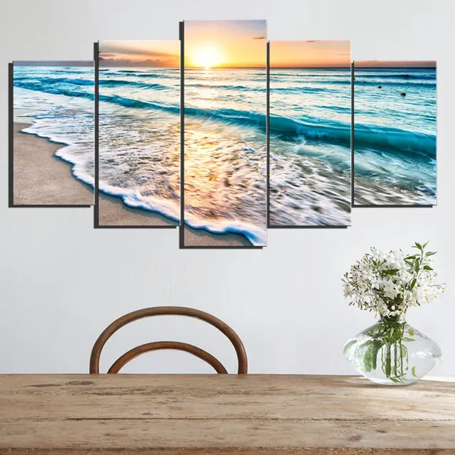 5ชิ้นหลายภาพจิตรกรรมเต็มปักเพชร, 5D,ภาพวาดเพชรdiy,ปักครอสติ,เพชรโมเสคทะเลคลื่นแบบสติกเกอร์ตกแ...