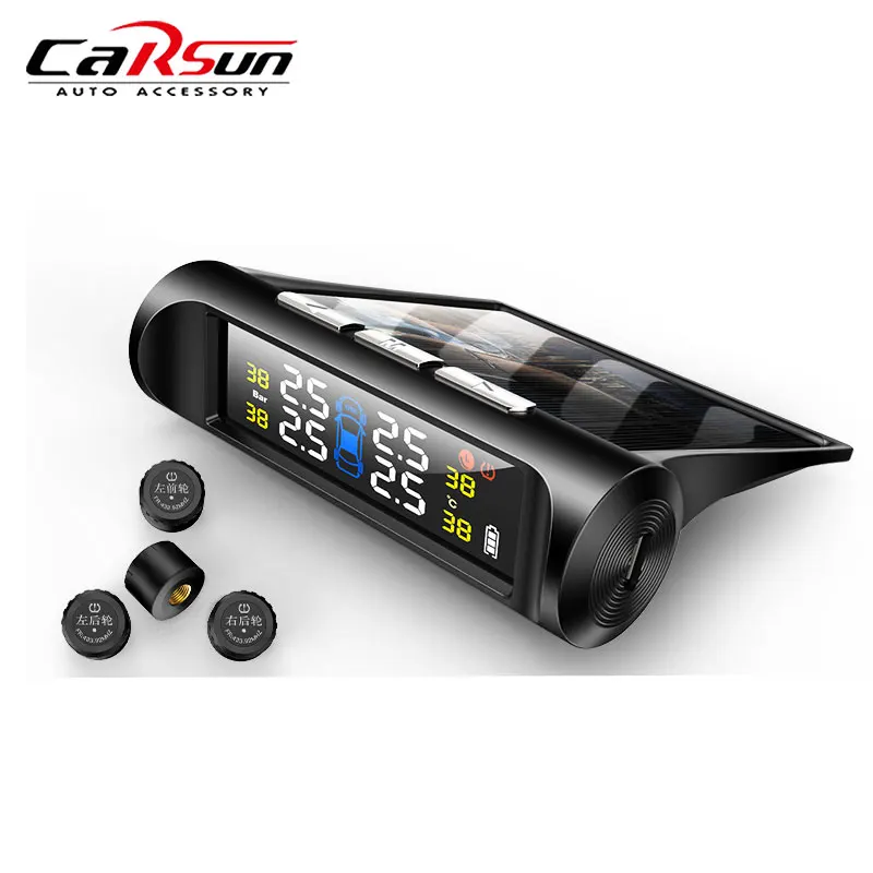 

TPMS Tire Pressure Monitoring System Wireless Solar Power Tyre Pressure Sensor LCD Display With 4 External TPMS Sensor For Car