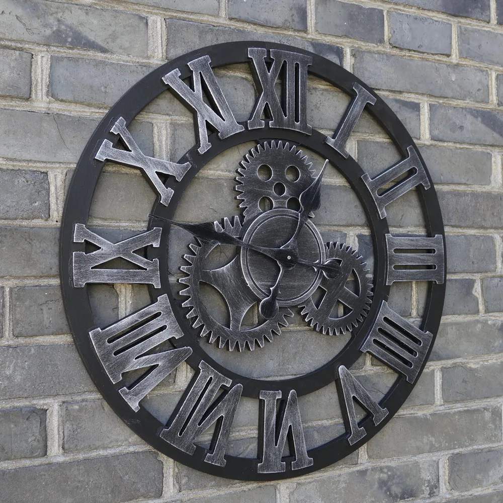 Large Wall Clock Handmade Vintage Rustic Wooden luxury art  big gear 11
